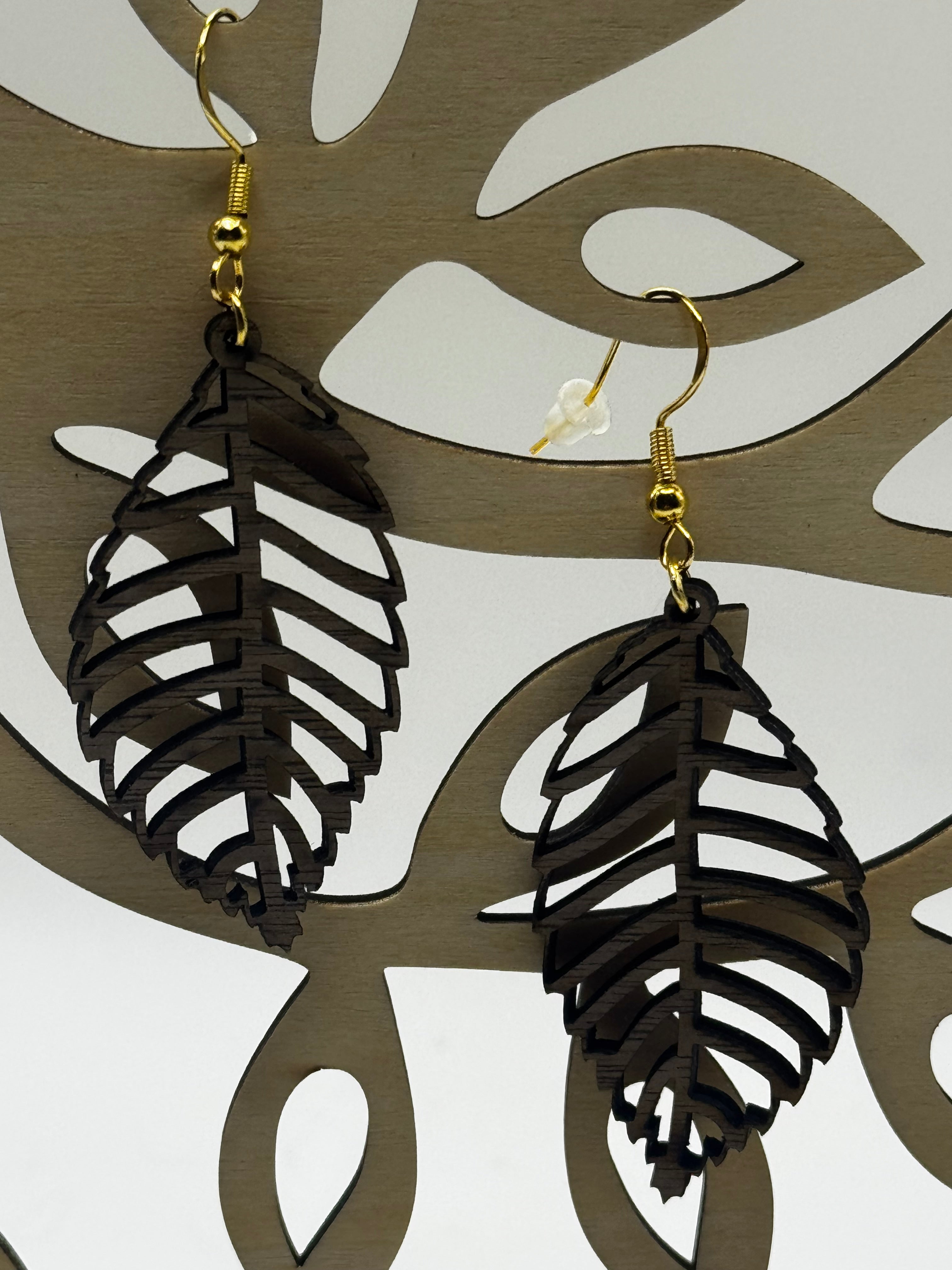 Walnut‑Veneered Earrings with Gold‑Plated Hardware