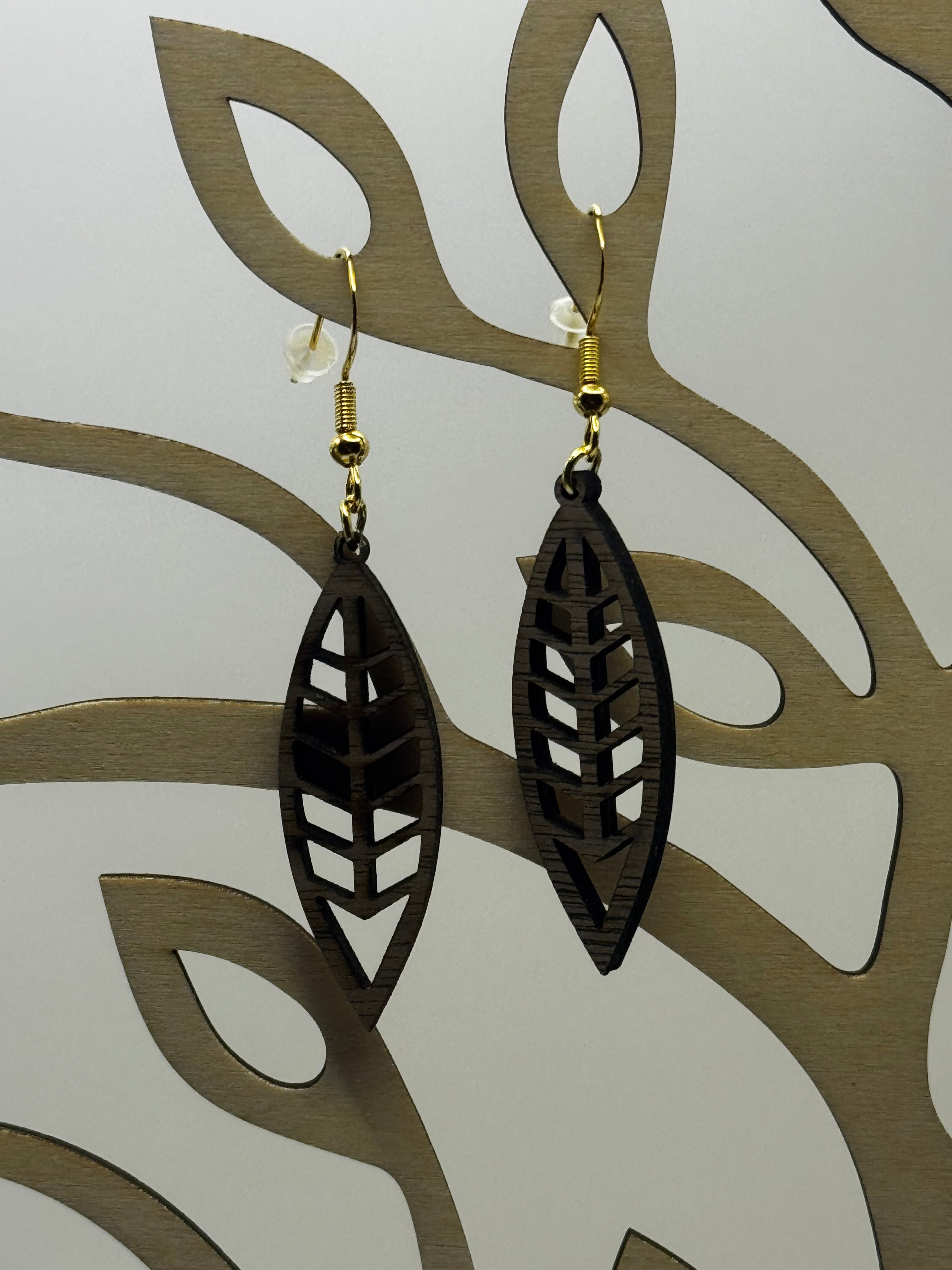 Walnut‑Veneered Earrings with Gold‑Plated Hardware