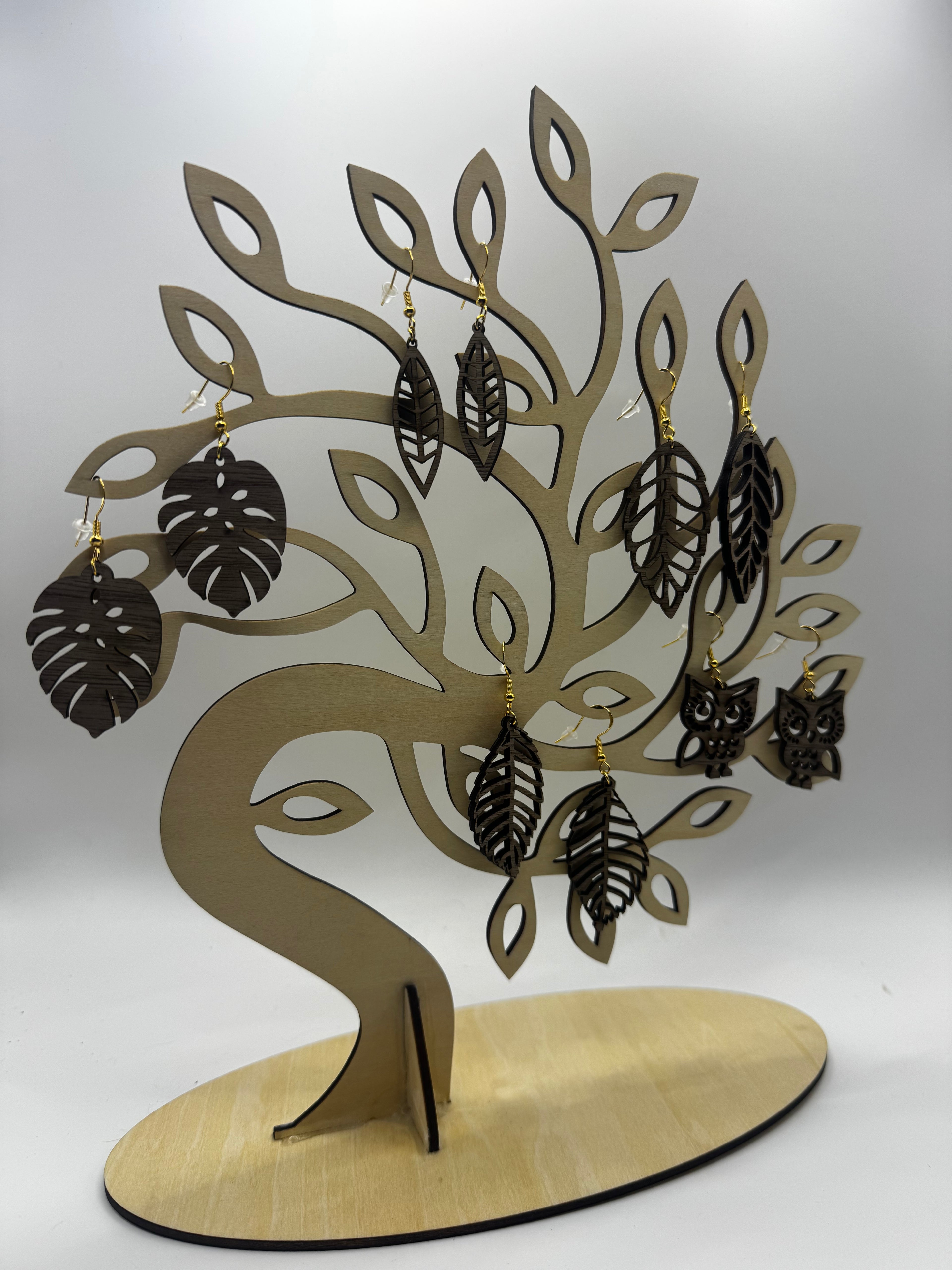 Walnut‑Veneered Earrings with Gold‑Plated Hardware