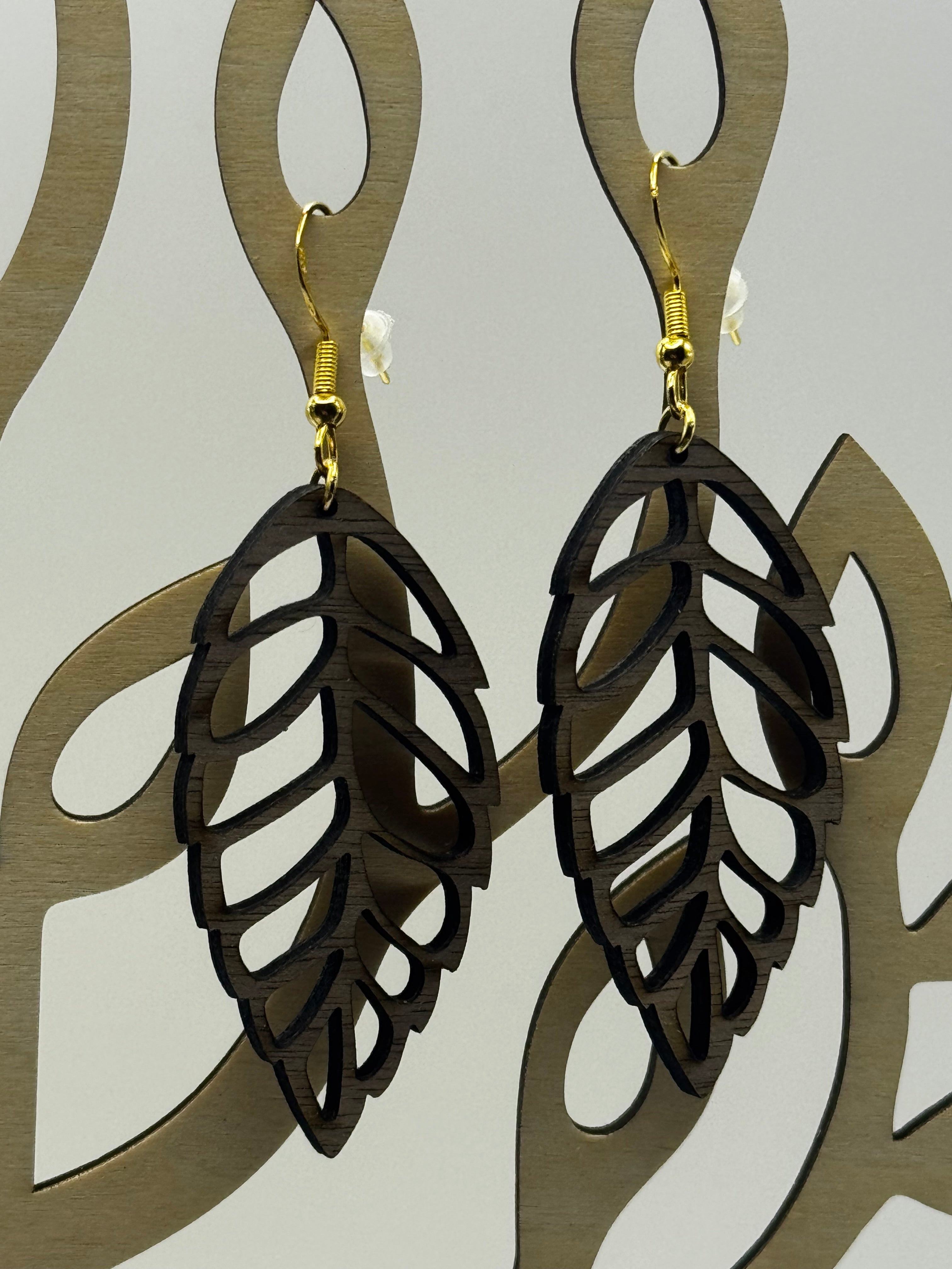 Walnut‑Veneered Earrings with Gold‑Plated Hardware