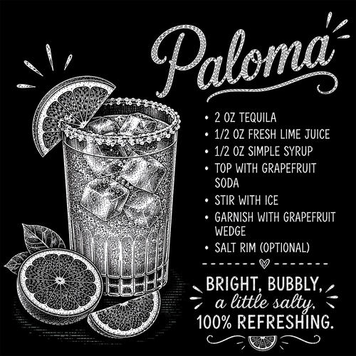 Paloma cocktail recipe slate coaster, laser engraved in Suffolk